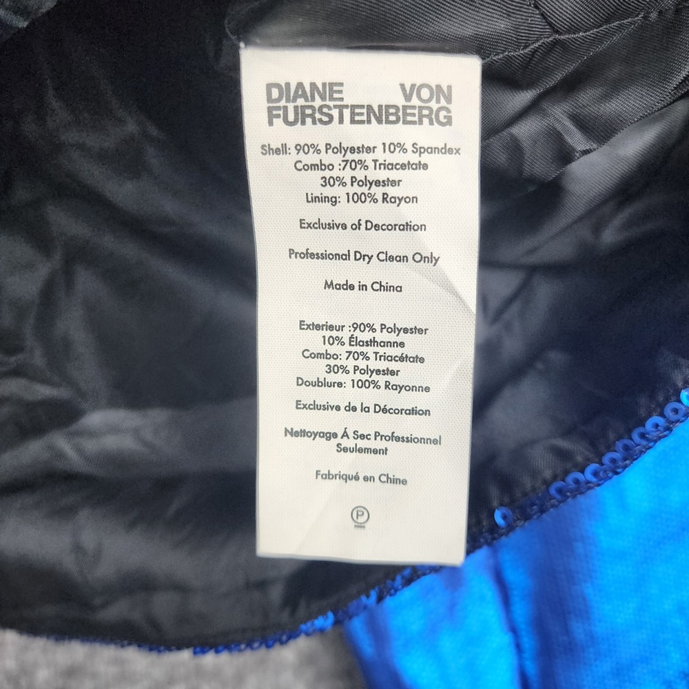 Diane von Furstenberg Sequin Jacket Womens Size 10 Blue Cropped Full Zip Blazer - Picture 8 of 8